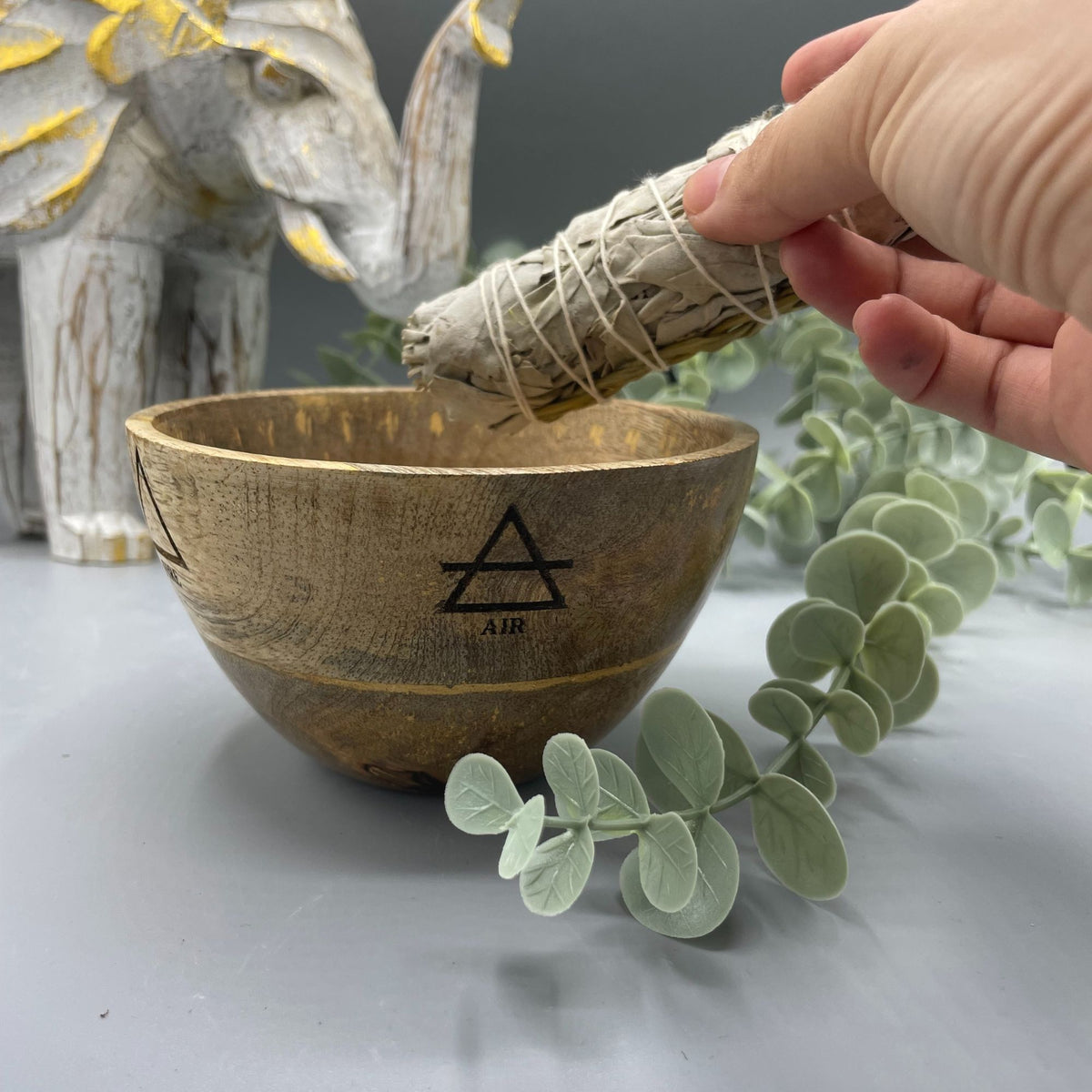 Ciotola in Legno per Smudge e Offerte Rituali - Quattro Elementi - 12x7cm