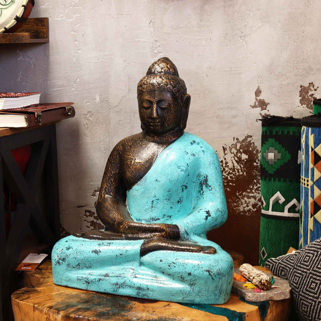 Statua Buddha Classico Medio Turchese e Pietra - 0,5m