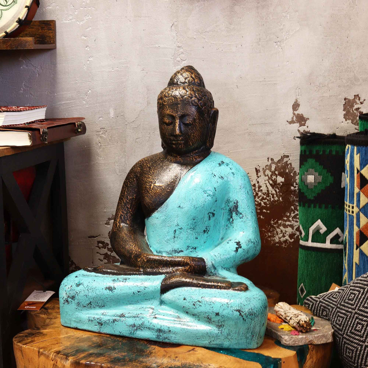 Statua Buddha Classico Medio Turchese e Pietra - 0,5m