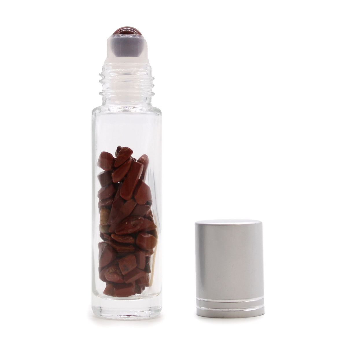 Flacone Roller per Oli Essenziali con Gemma - Diaspro Rosso - Tappo Argento + Punta Roller in Gemma per Flacone 5ml