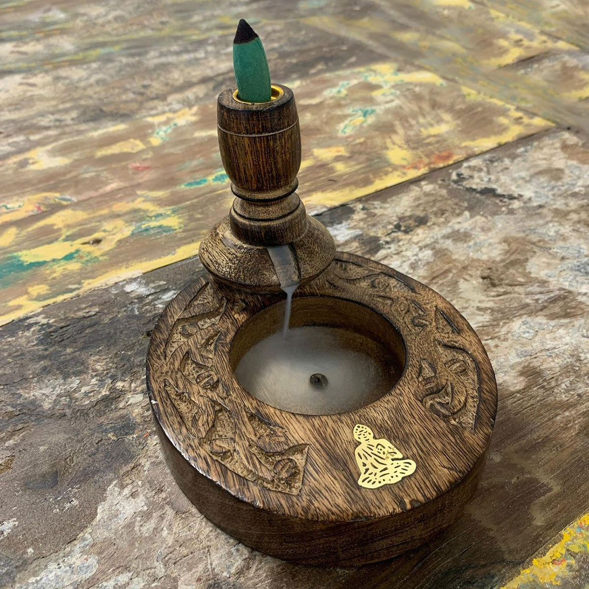 Bruciatore Backflow Piccolo in Legno di Mango - Buddha in Ottone