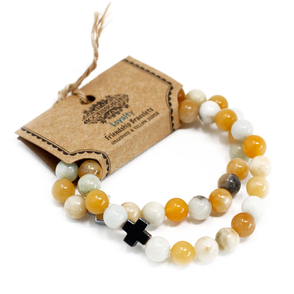 Set 2 Bracciali dell'Amicizia in Pietre Preziose - Lealtà - Amazzonite & Diaspro Giallo