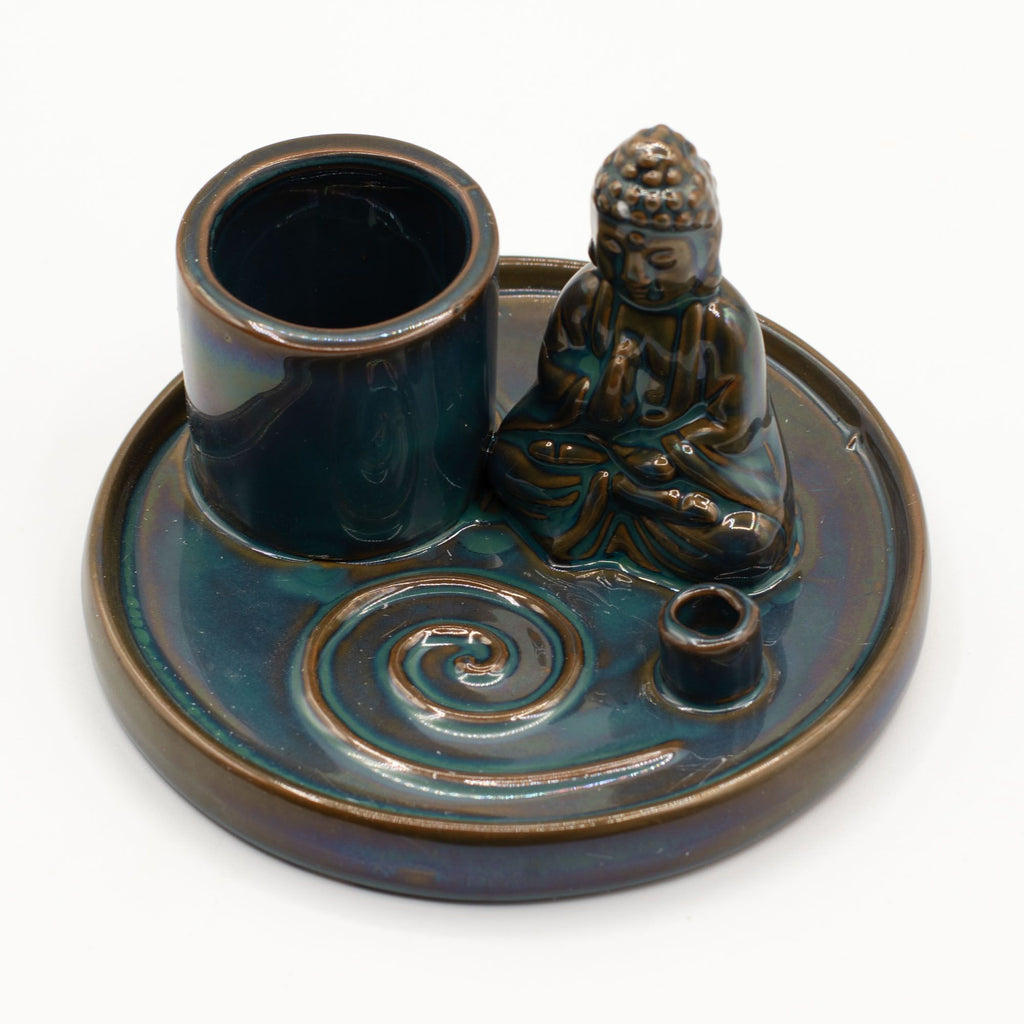 Piatto Portaincenso Buddha in Ceramica Blu - per Bastoncini e Coni