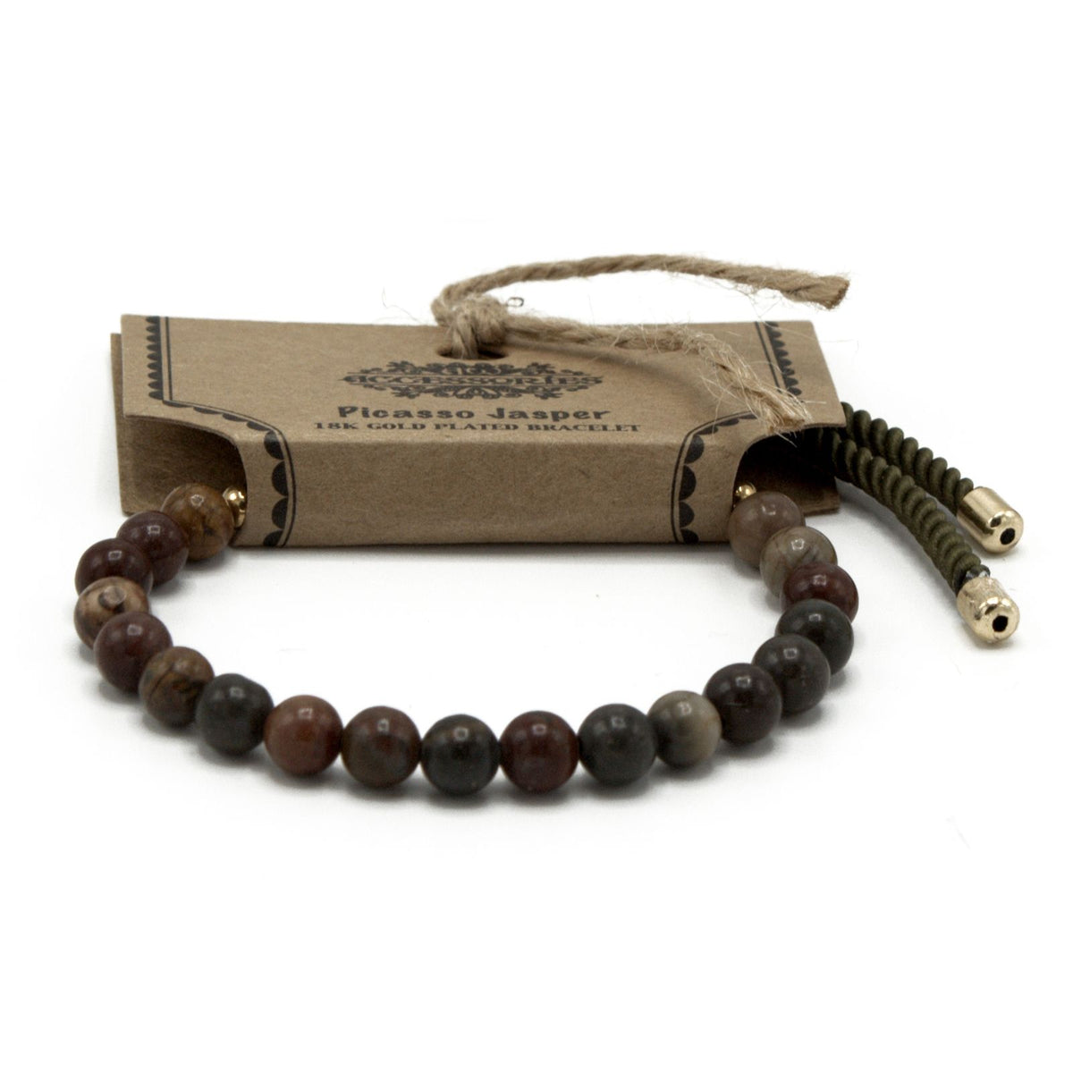 Bracciale Moss con Cordino e Gemma Placcato Oro 18K - Diaspro Picasso