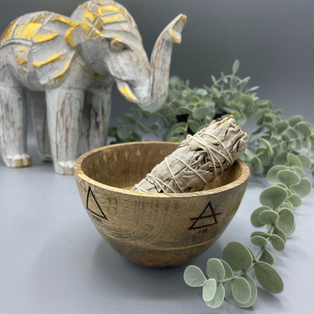 Ciotola in Legno per Smudge e Offerte Rituali - Quattro Elementi - 12x7cm
