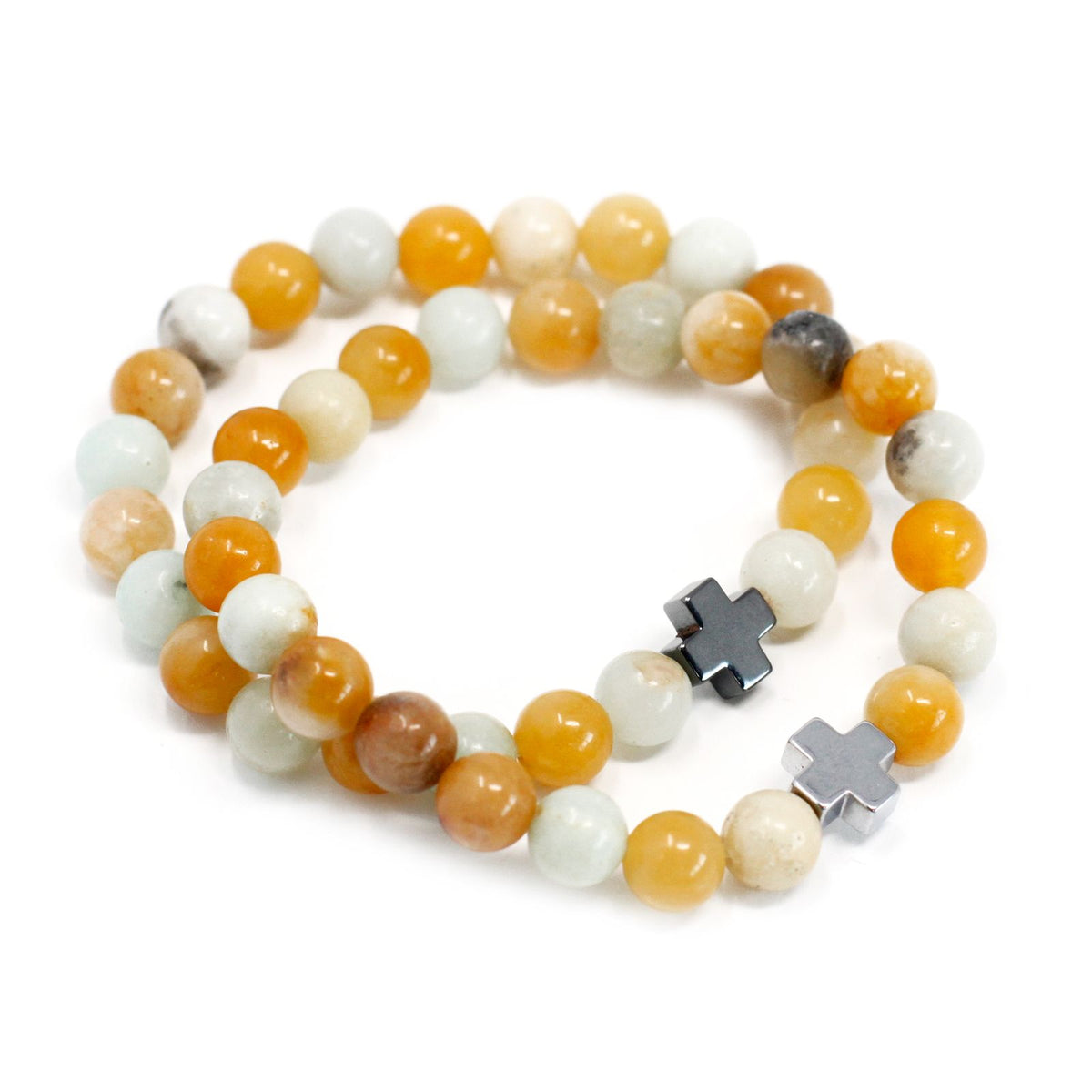 Set 2 Bracciali dell'Amicizia in Pietre Preziose - Lealtà - Amazzonite & Diaspro Giallo
