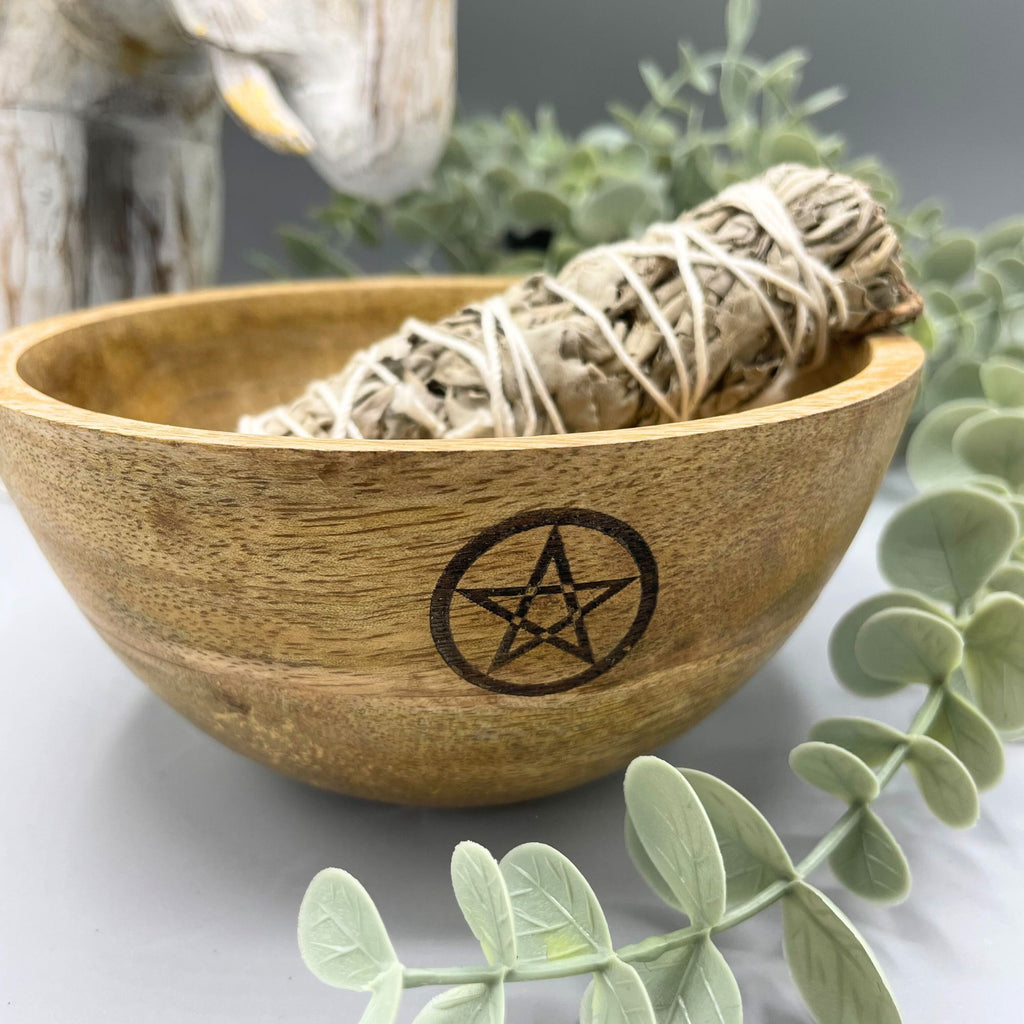 Ciotola in Legno per Smudge e Offerte Rituali - Pentagono - 14x7cm