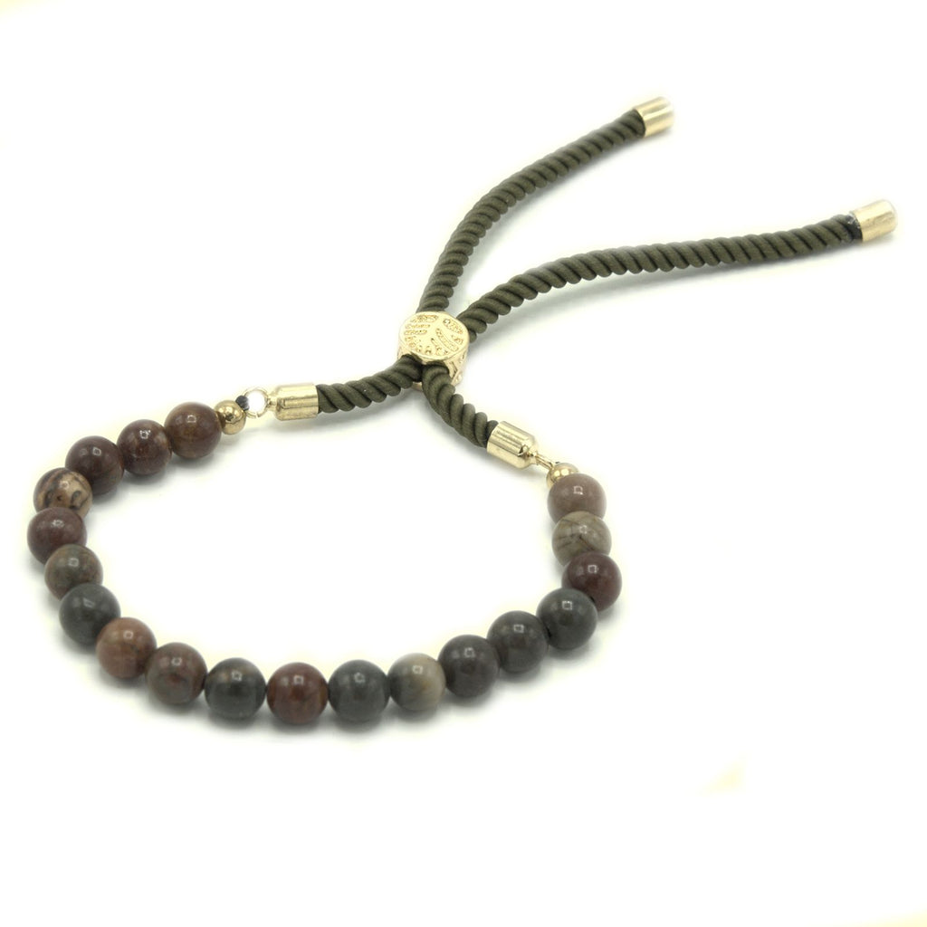 Bracciale Moss con Cordino e Gemma Placcato Oro 18K - Diaspro Picasso