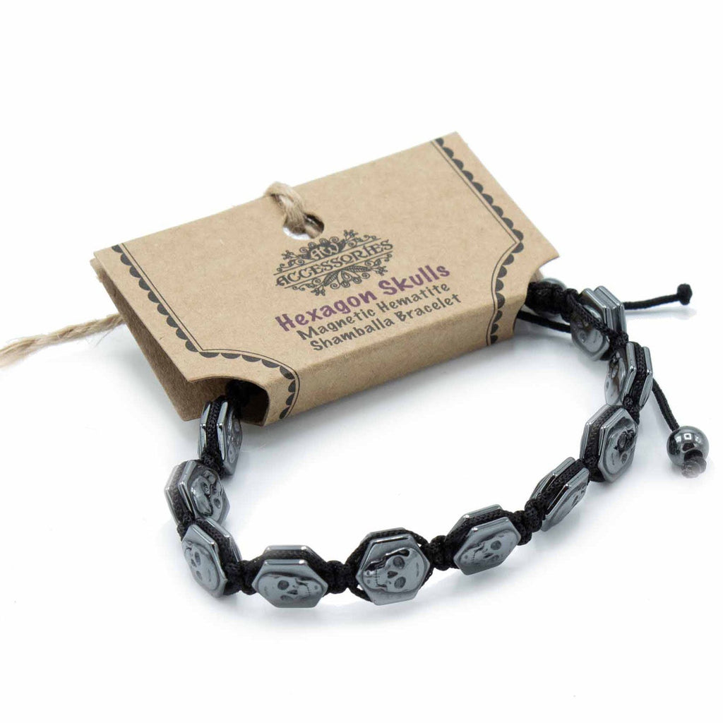 Bracciale Shamballa in Ematite Magnetica - Teschi Esagonali