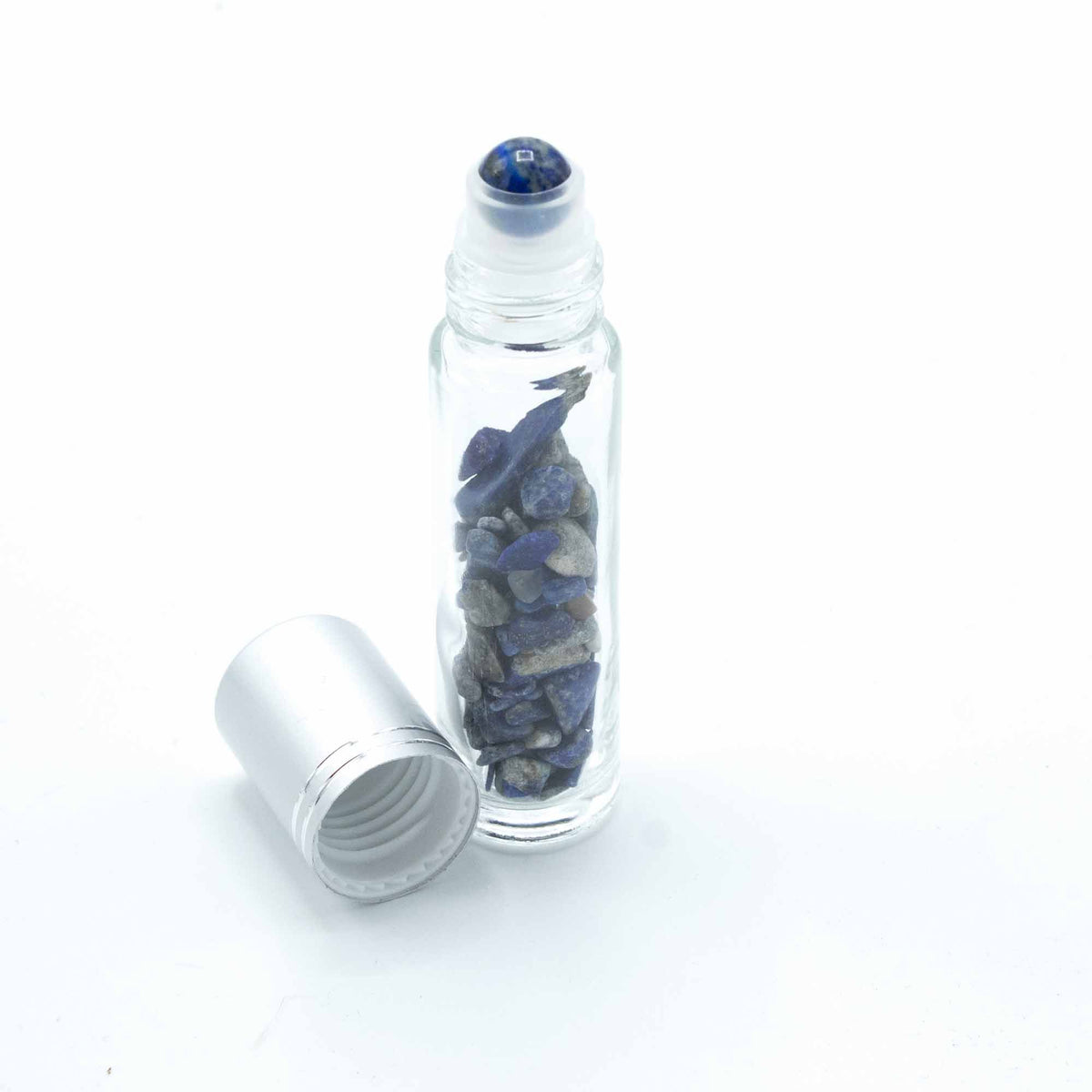 Flacone Roller per Oli Essenziali con Gemma - Sodalite - Tappo Argento + Punta Roller in Gemma per Flacone 5ml