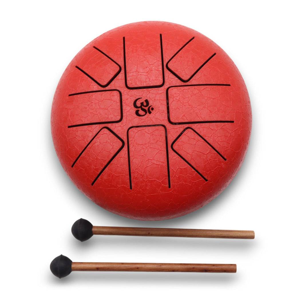 Happy Drum in acciaio – Om rosso, 16 cm