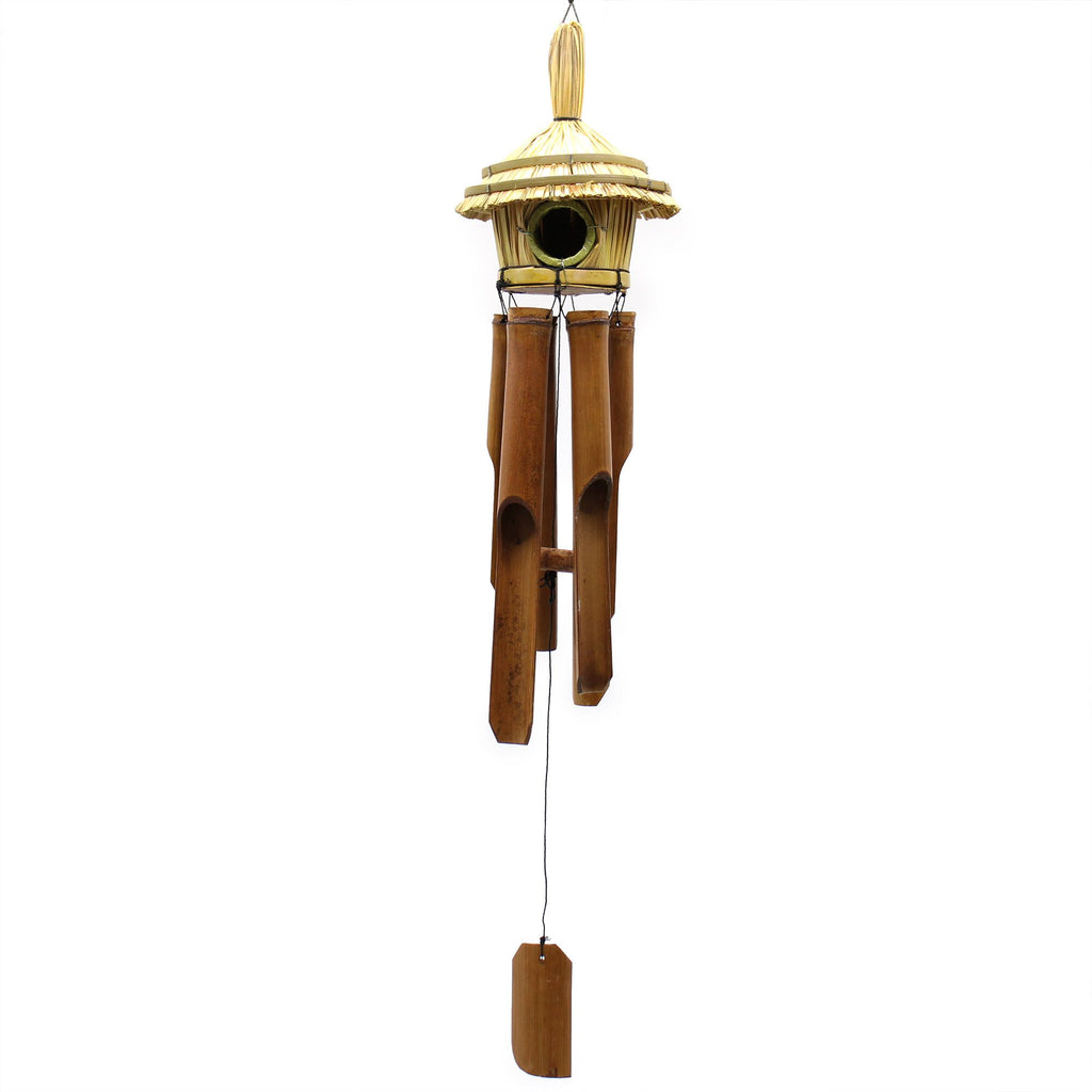 Casetta per Uccelli Rotonda in Erba Marina con Campanelli - 45x17cm