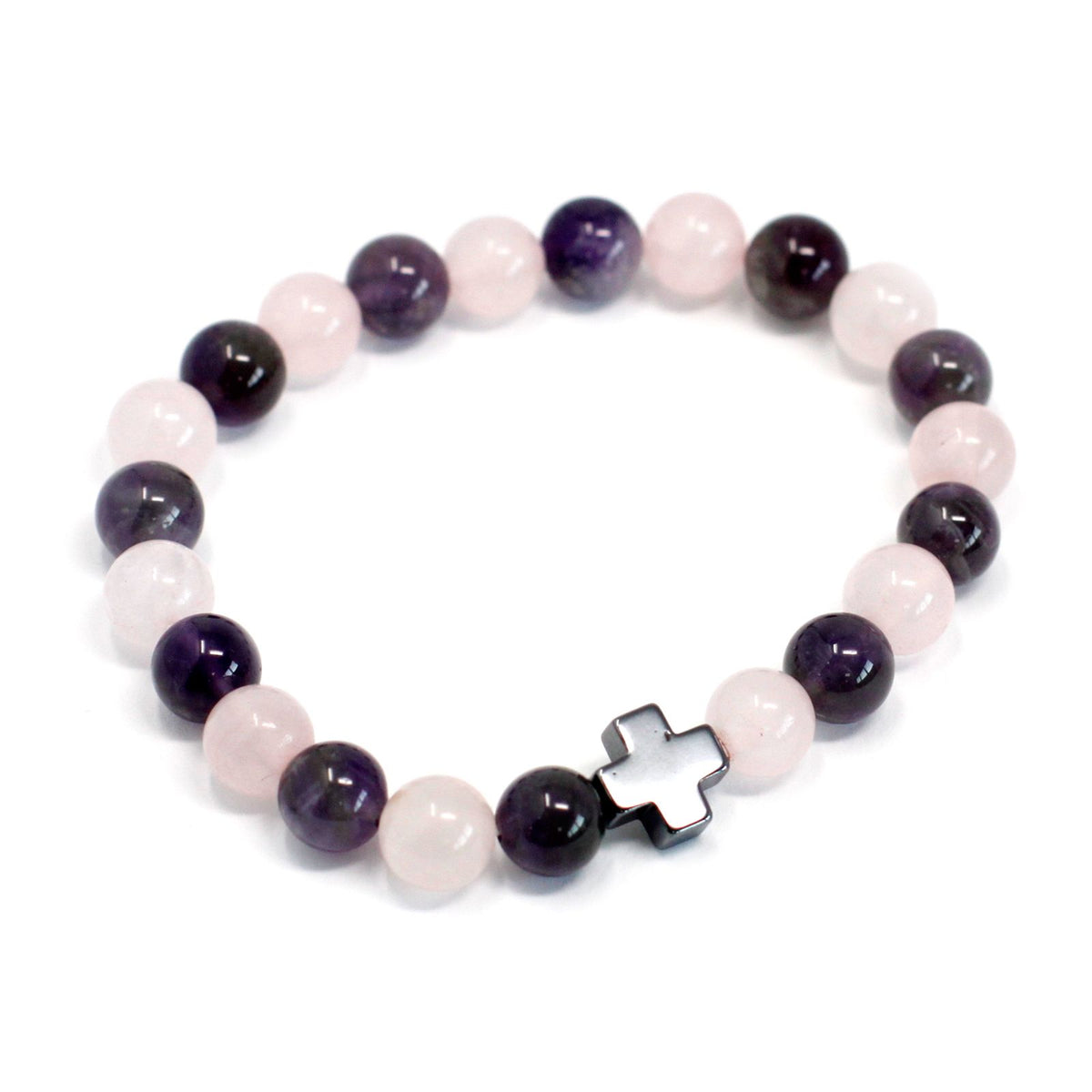 Set 2 Bracciali dell'Amicizia in Pietre Preziose - Amore - Ametista & Quarzo Rosa