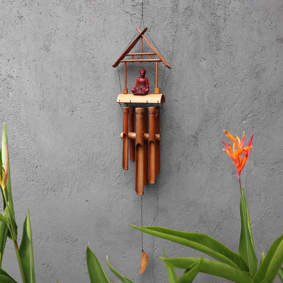 Carillon a Vento in Bambù Naturale con Buddha Marrone - 6 Tubi