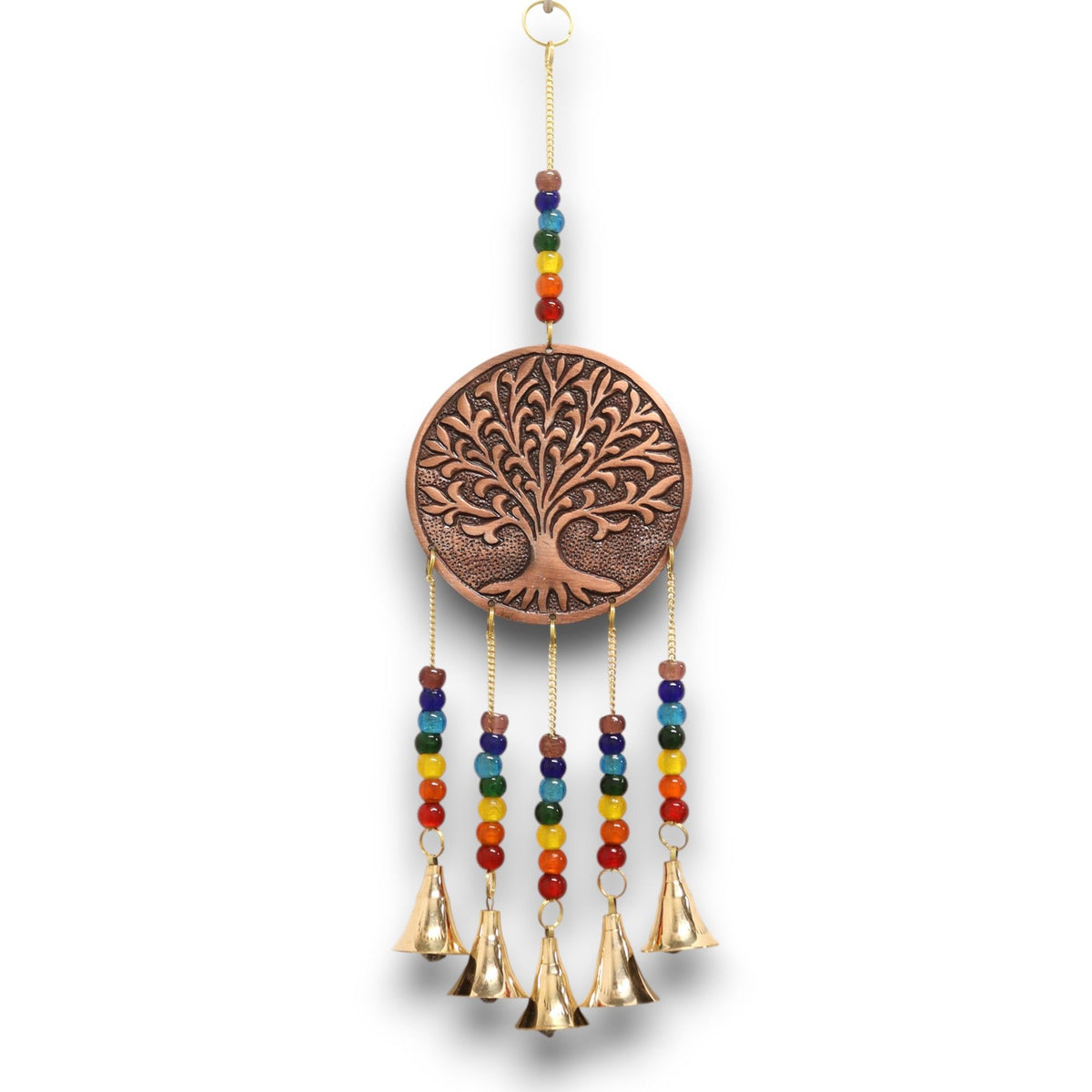 Campanelli Indiani - Albero della Vita Medio con Perle Chakra 5 Campane - 10x36cm