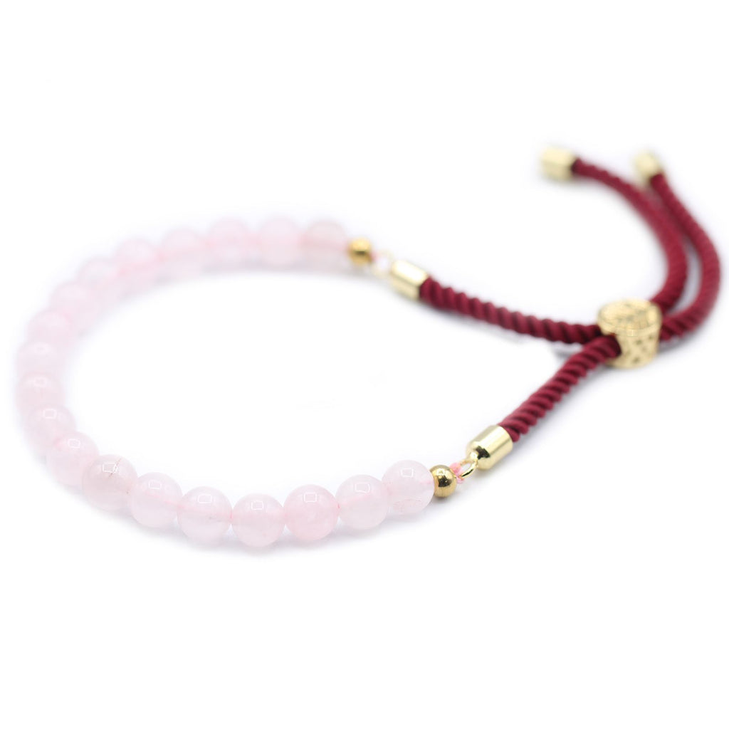 Bracciale con Cordino Bordeaux Placcato Oro 18K - Quarzo Rosa