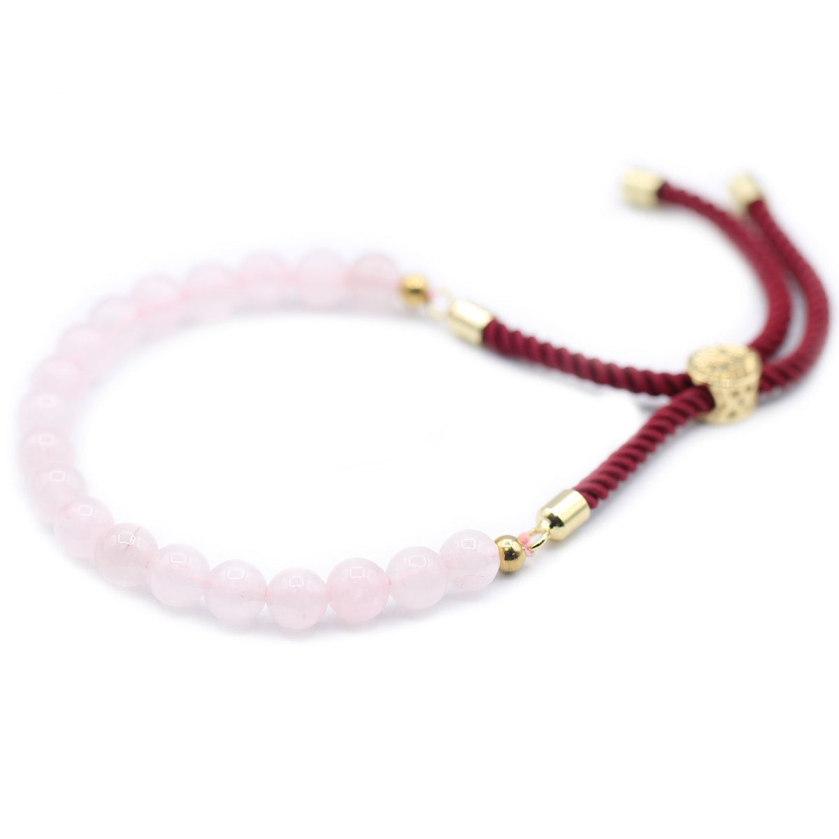 Bracciale con Cordino Bordeaux Placcato Oro 18K - Quarzo Rosa