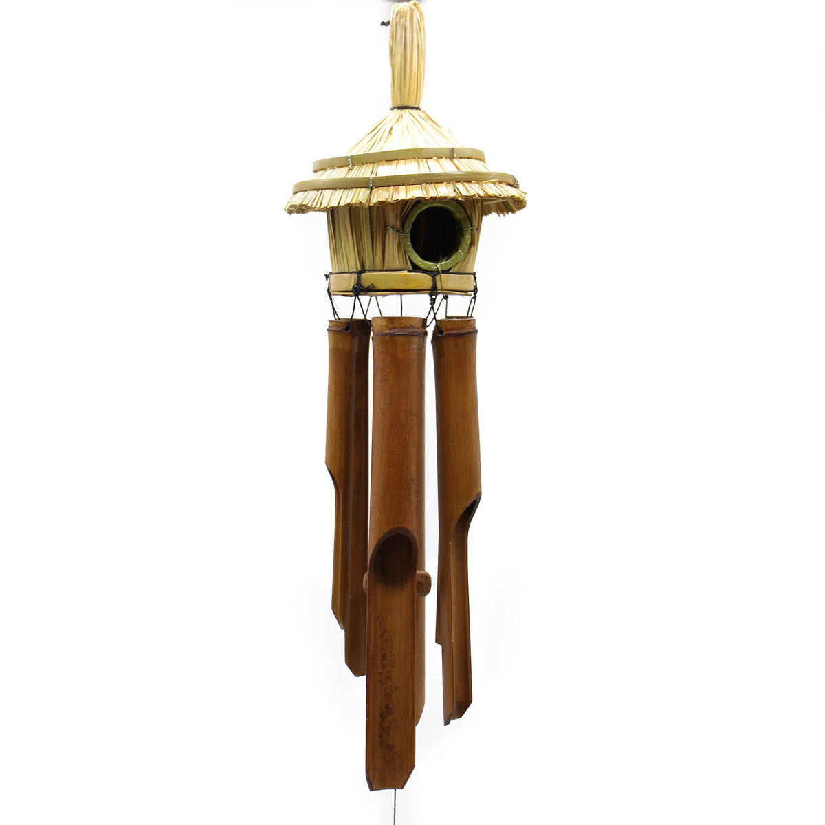 Casetta per Uccelli Rotonda in Erba Marina con Campanelli - 45x17cm