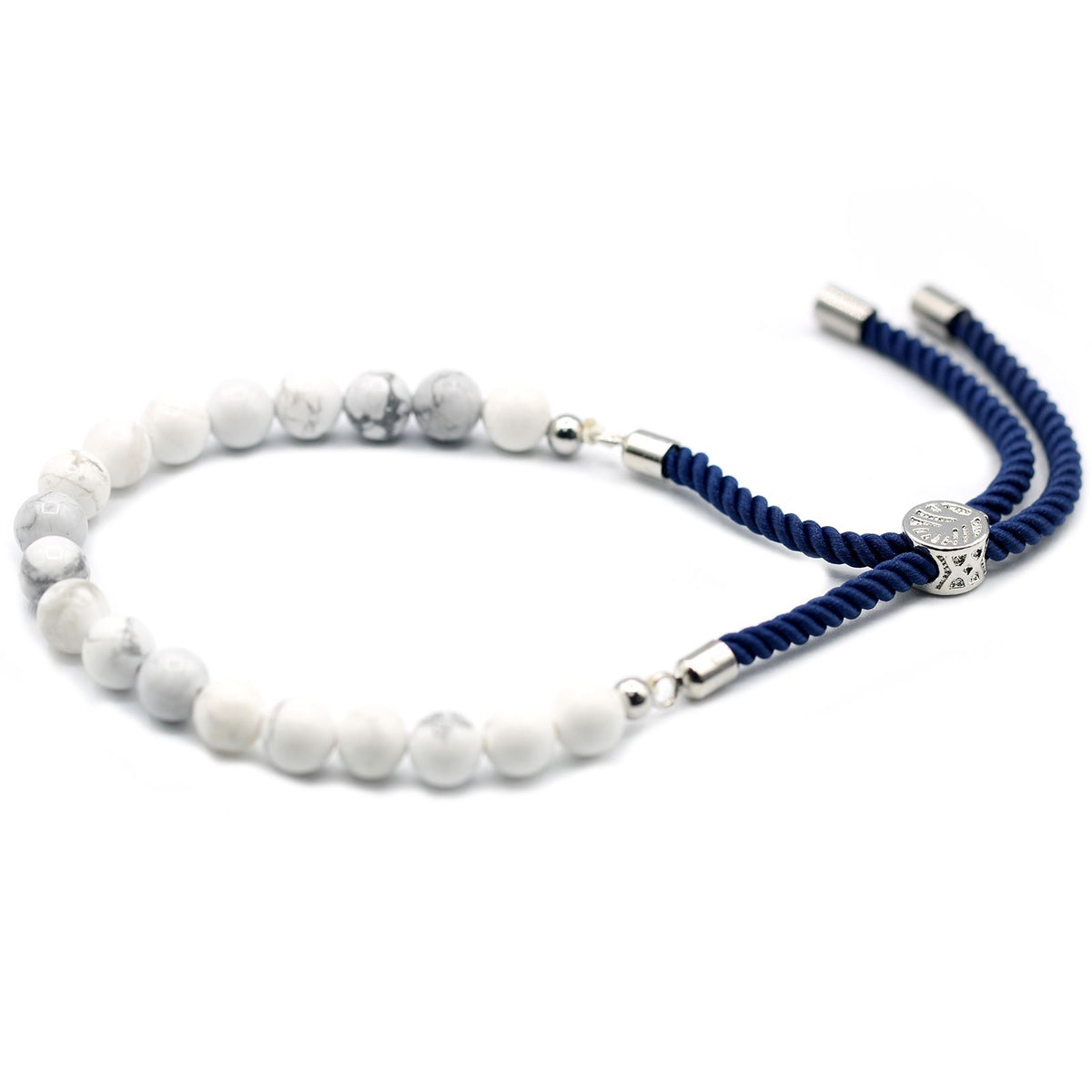 Bracciale con Cordino Navy Placcato Argento 925 - Howlite Bianco