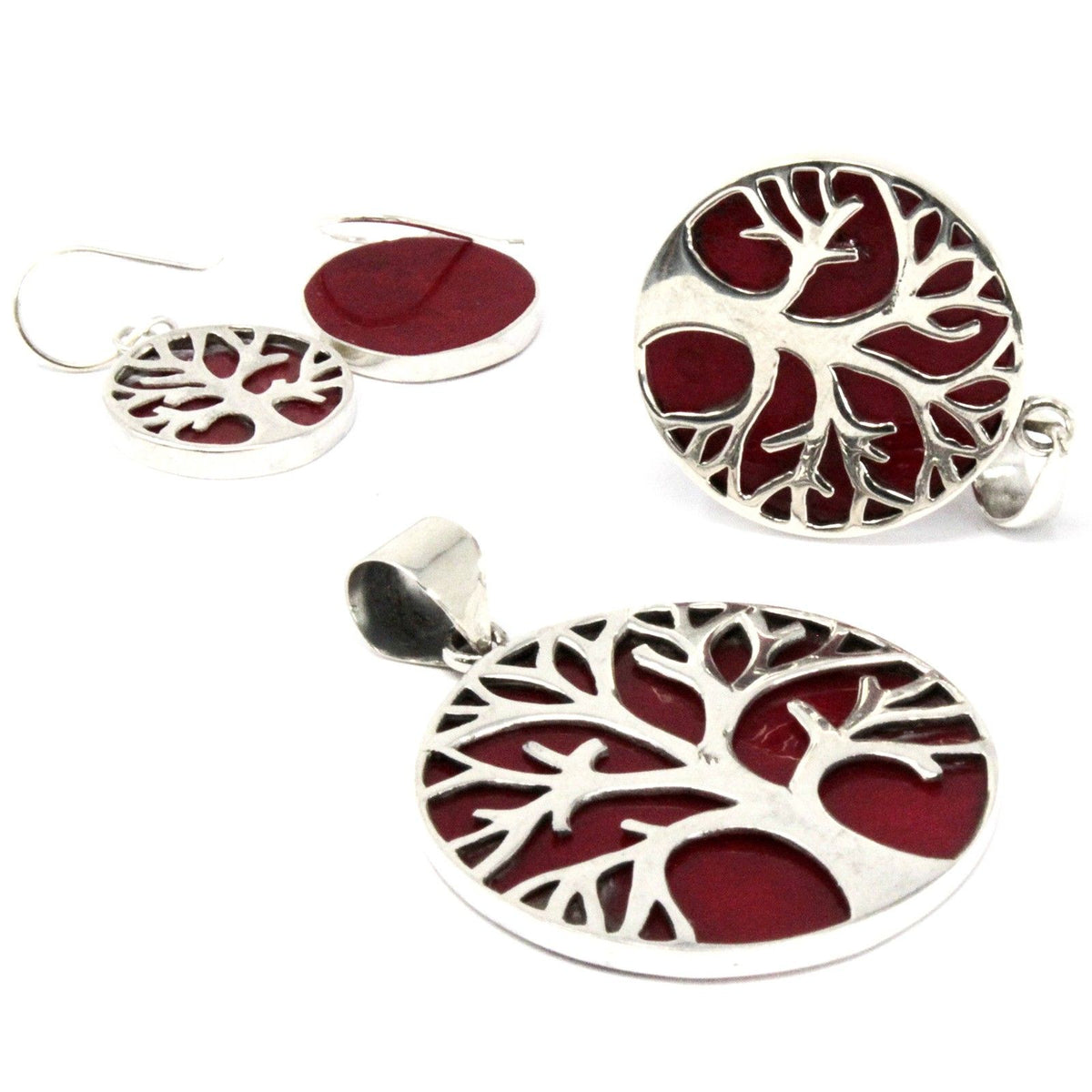 Ciondolo Argento Albero della Vita 30mm - Effetto Corallo