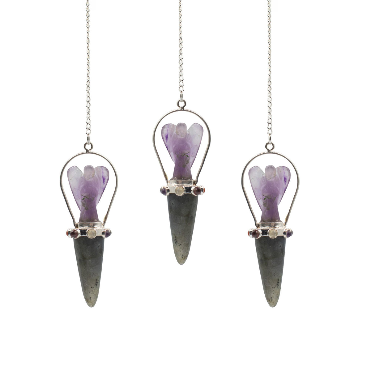 Veilwalker - Pendolo Angelo a Due Pezzi con Fascia Chakra - Labradorite e Ametista