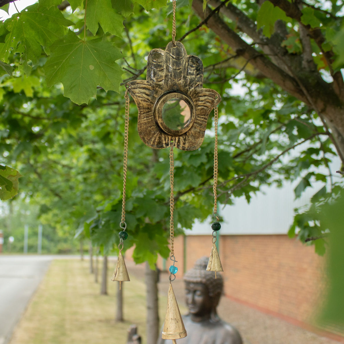 Campanelli Indiani - Hamsa Piccolo con Specchio 3 Campane - 14x55cm