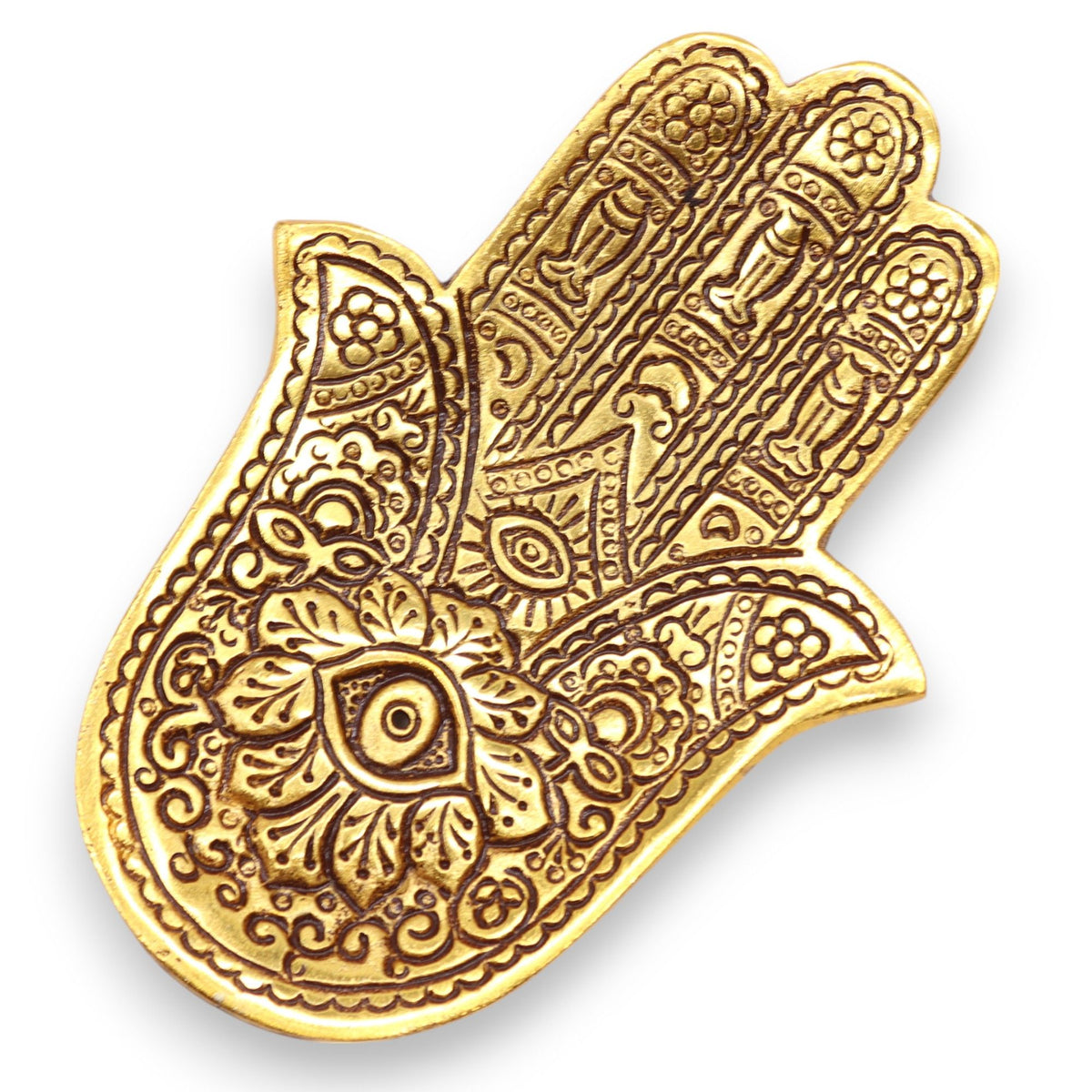 Portaincenso Hamsa Piccolo in Alluminio Dorato - 13 x 5,5 cm