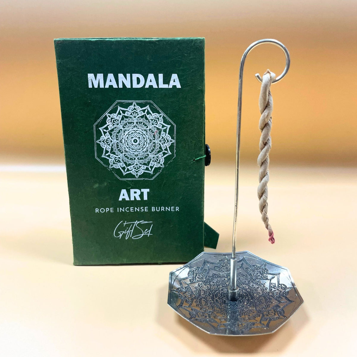 Set Incenso a Corda con Portaincenso Placcato Argento - Fiore Mandala
