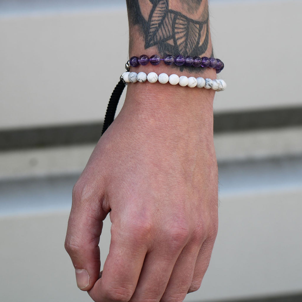Bracciale con Cordino Navy Placcato Argento 925 - Howlite Bianco