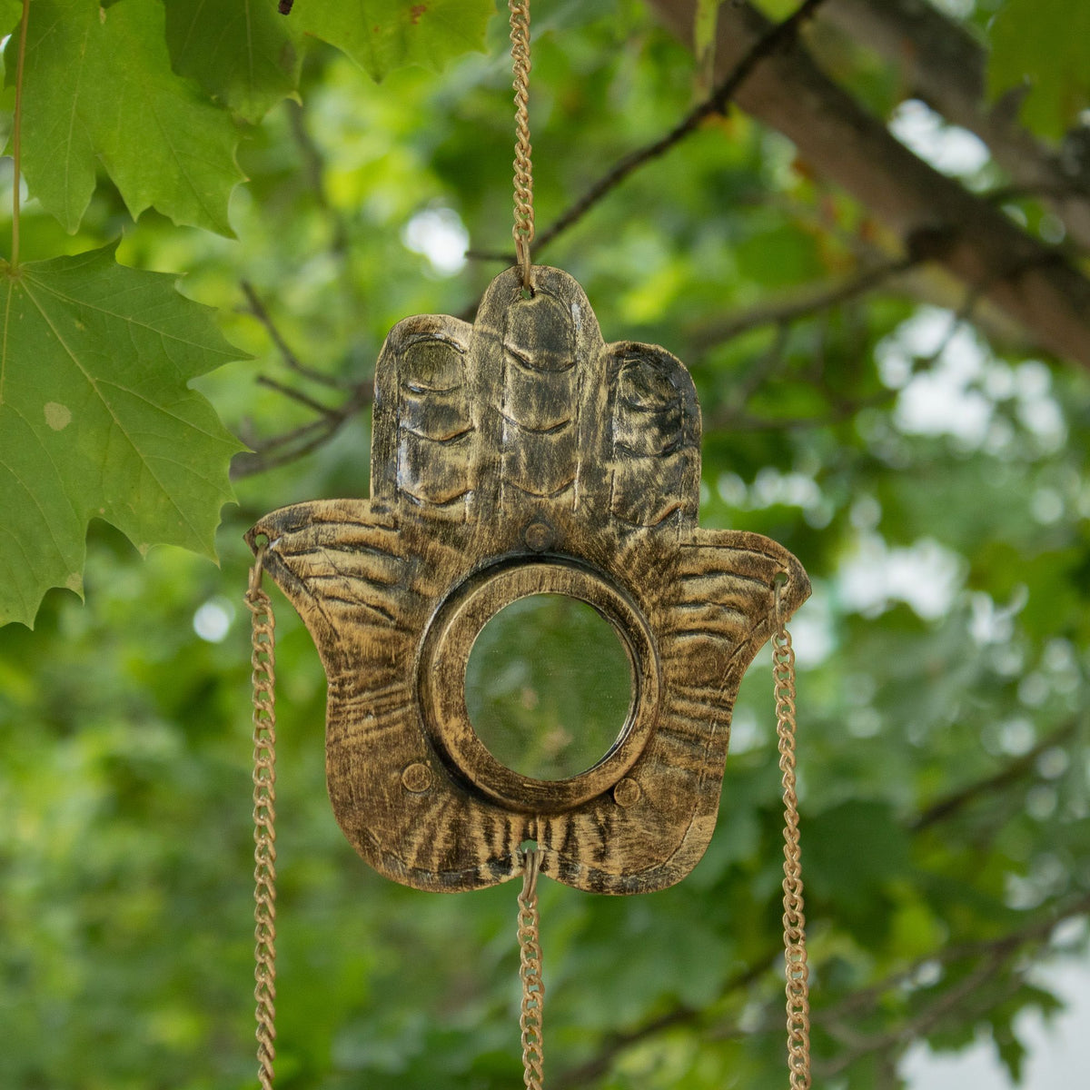 Campanelli Indiani - Hamsa Piccolo con Specchio 3 Campane - 14x55cm