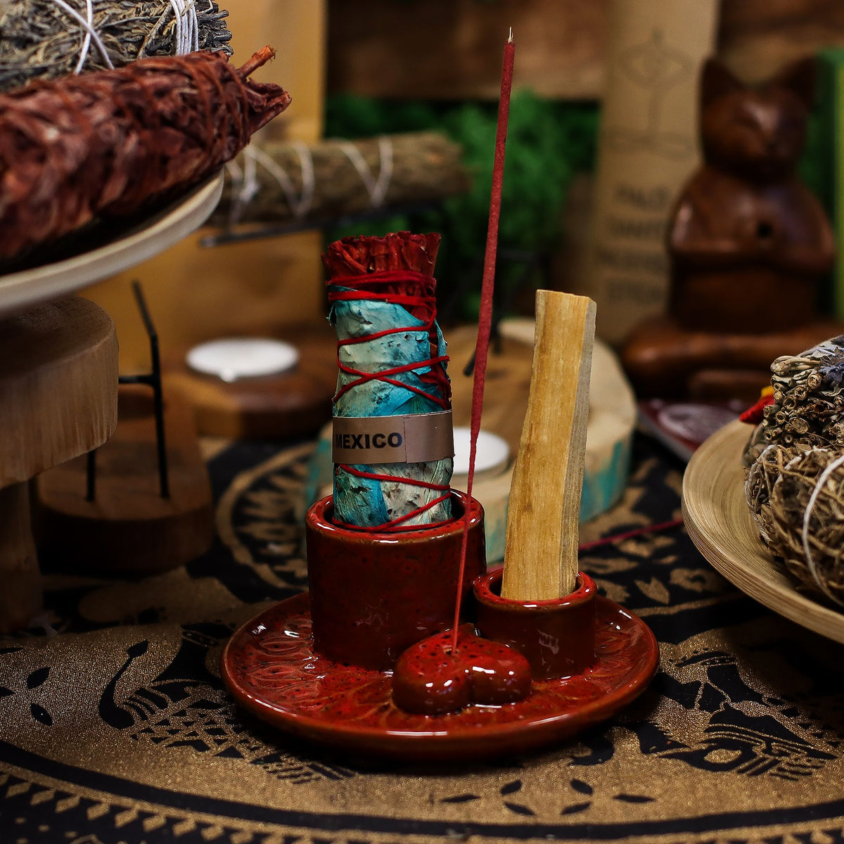 Porta Palo Santo smudge e stick- Mandala Rosso con Cuore Lucido
