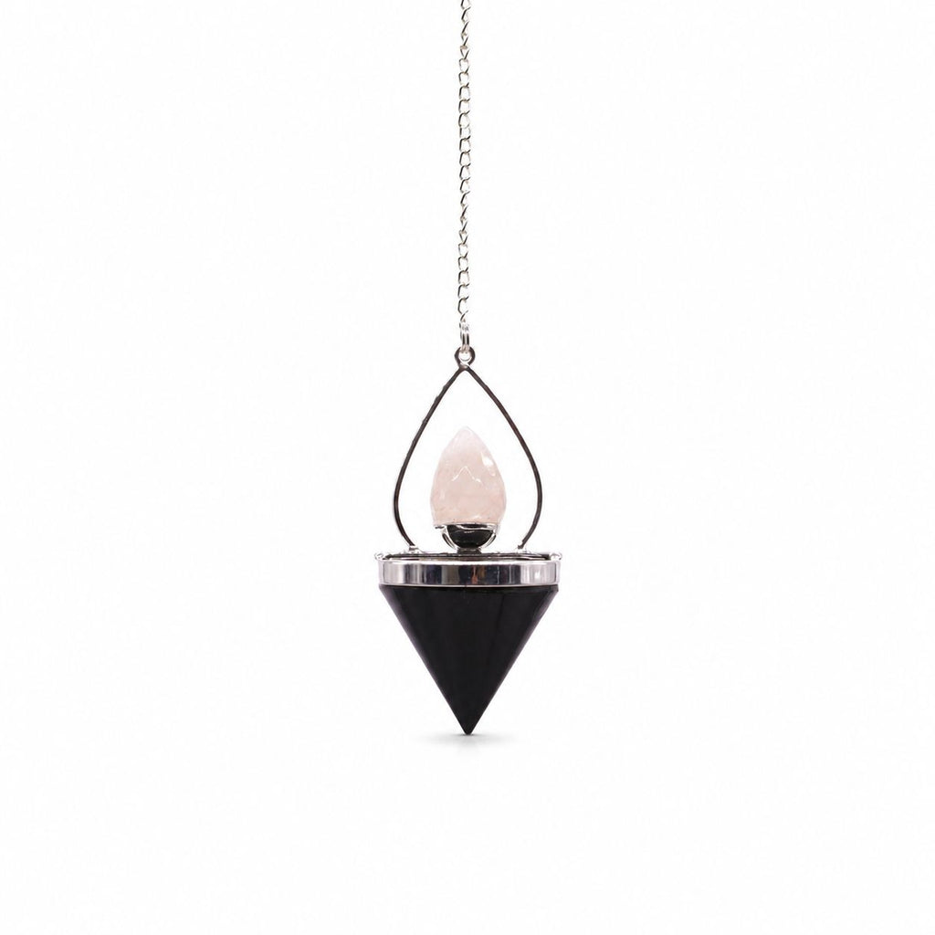 Lanterna della Vita - Pendolo in Agata Nera e Quarzo Rosa