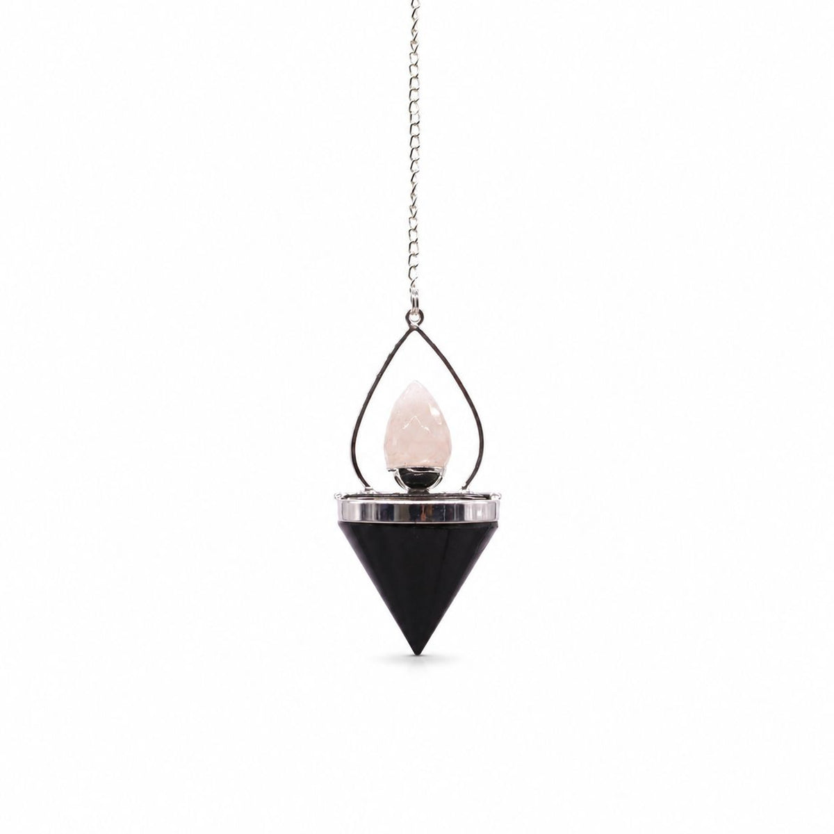 Lanterna della Vita - Pendolo in Agata Nera e Quarzo Rosa