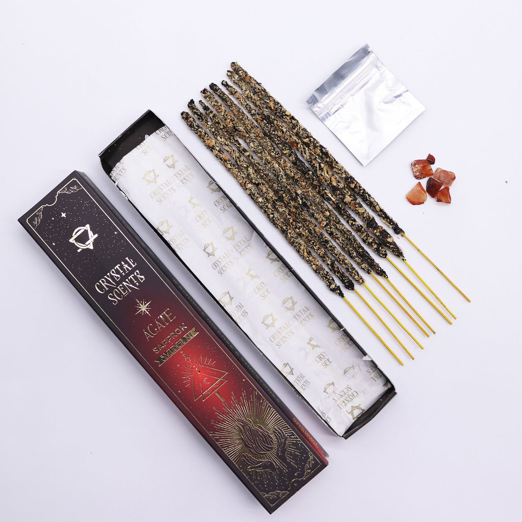 Incenso Crystal Scents con Agata Rossa - Zafferano, 10 Bastoncini
