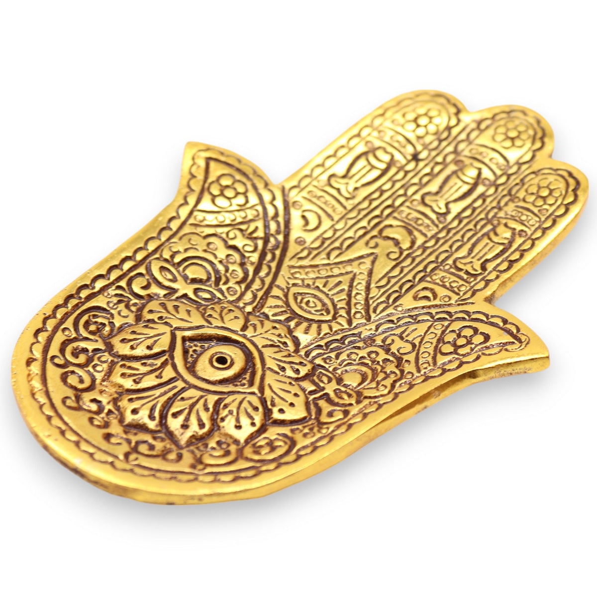 Portaincenso Hamsa Piccolo in Alluminio Dorato - 13 x 5,5 cm