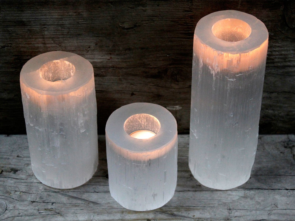 Portacandela Cilindrico in Selenite - 10 cm