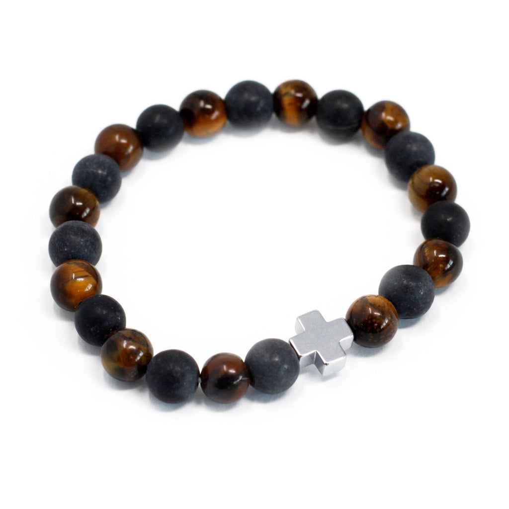 Set di 2 Bracciali dell'Amicizia in Pietre Preziose - Potere - Occhio di Tigre & Pietra Nera