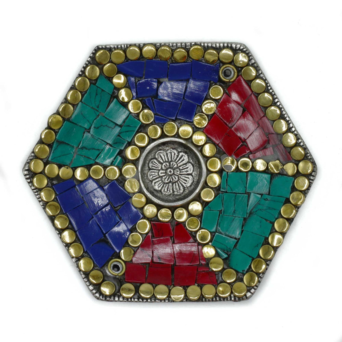 Portaincenso Esagonale in Stile Tibetano per Coni e Bastoncini - 10,5 x 2 cm