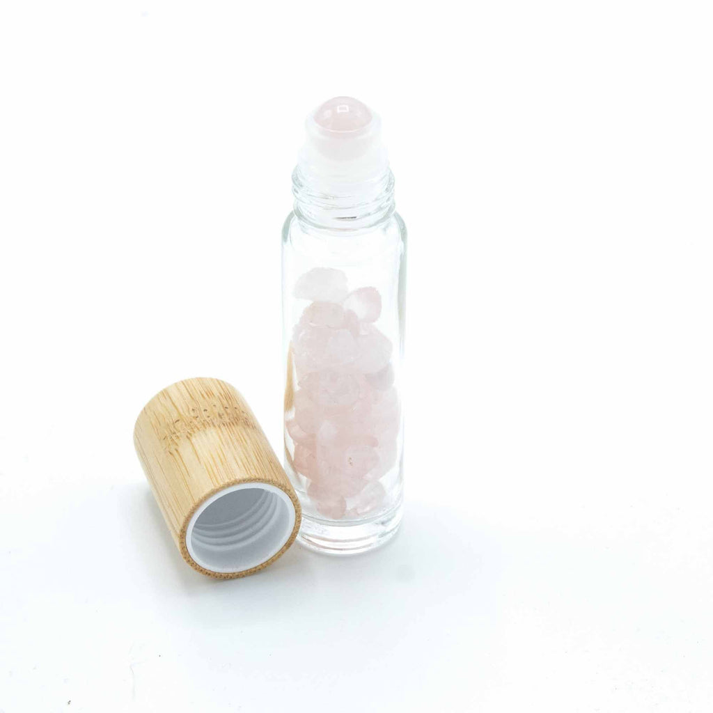 Tappo in Legno e Sfera Roll-on in Quarzo Rosa per Flacone da 5 ml