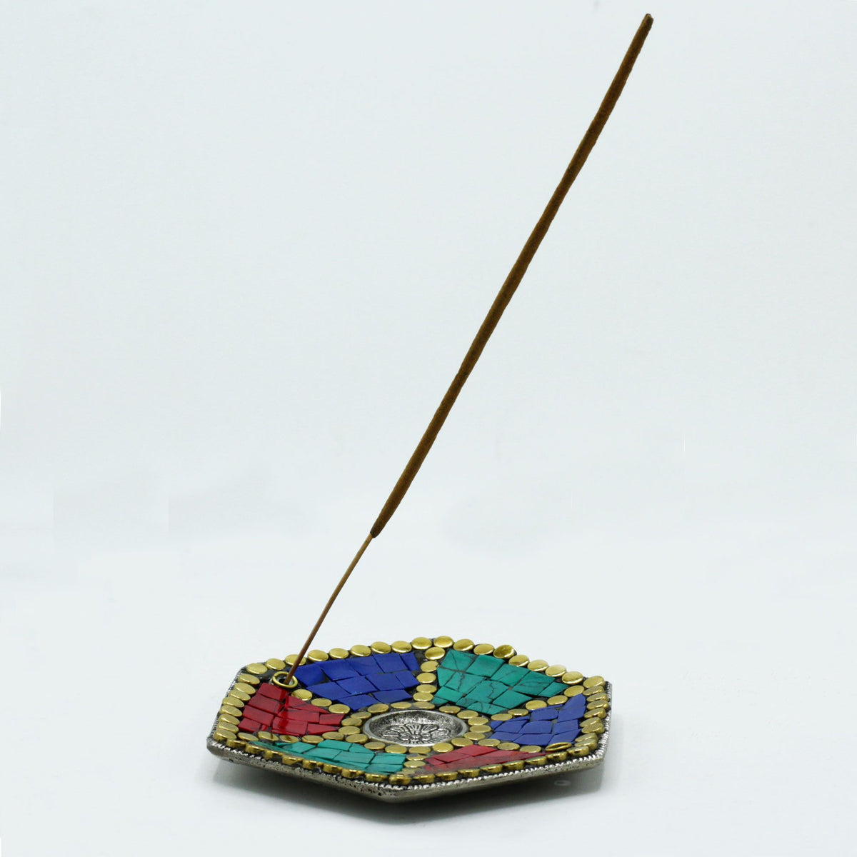 Portaincenso Esagonale in Stile Tibetano per Coni e Bastoncini - 10,5 x 2 cm