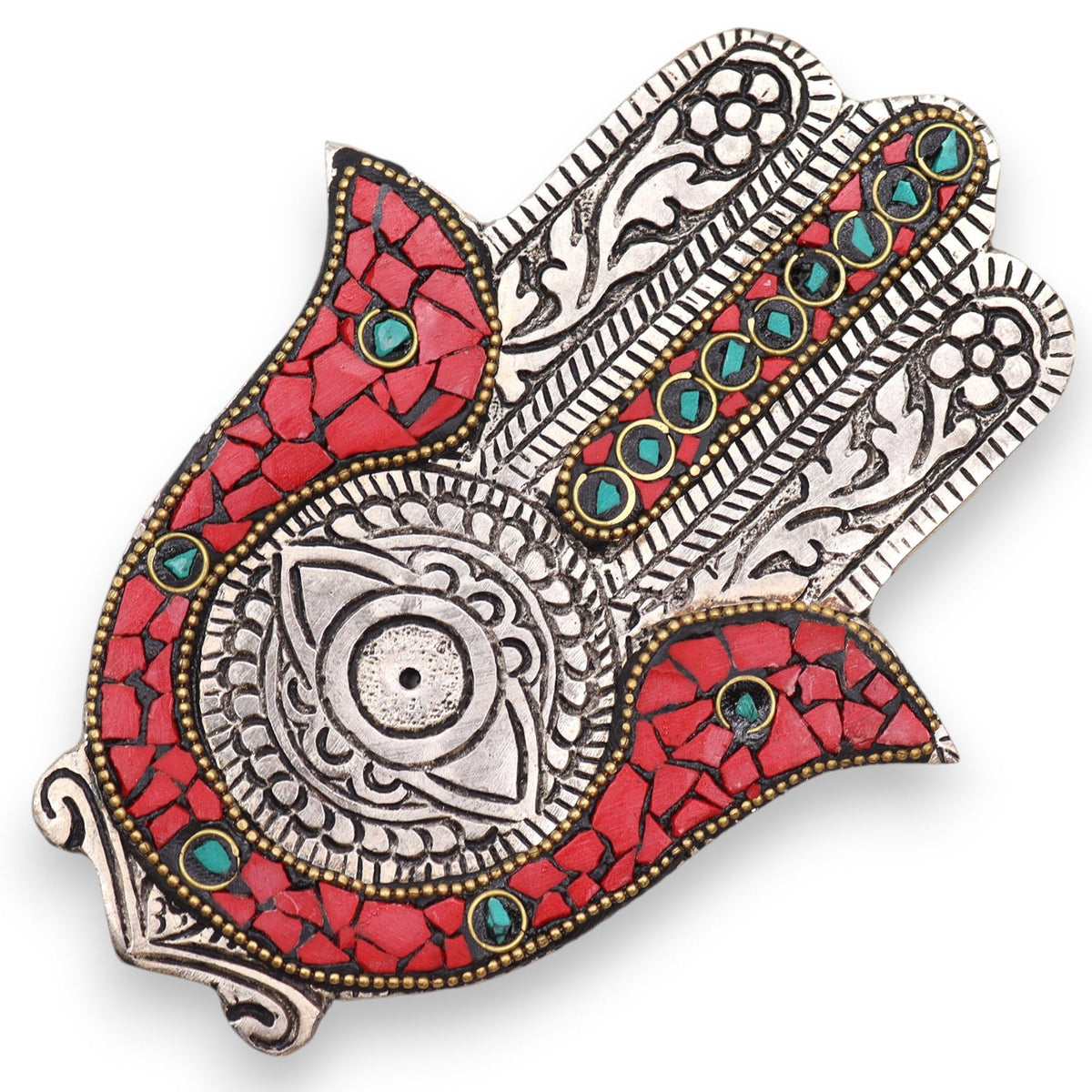 Portaincenso Hamsa Piccolo Rosso e Verde - 13 x 5,5 cm