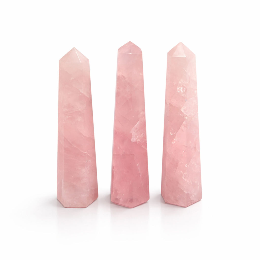 Obelisco a Sei Facce in Quarzo Rosa - circa 11 cm