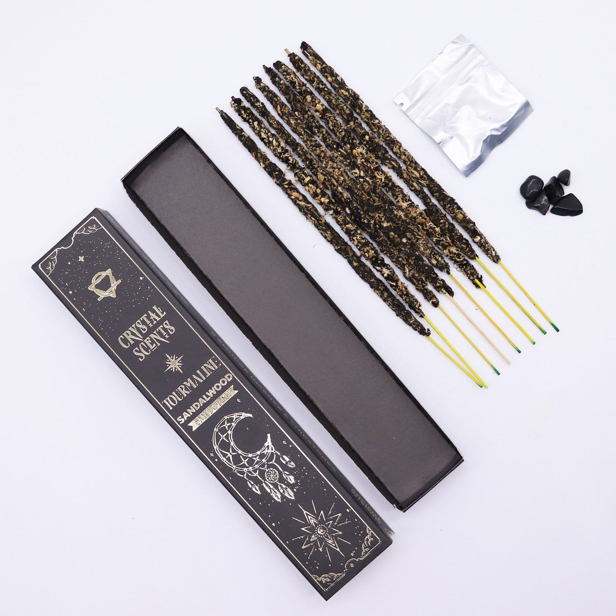 Incenso Crystal Scents con Tormalina - Sandalo, 10 Bastoncini