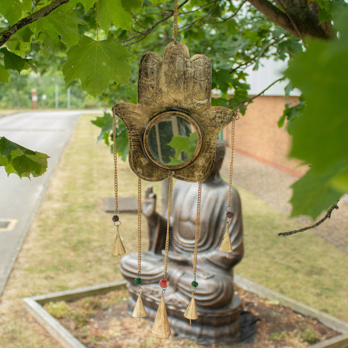 Campanelli Indiani - Hamsa Grande con Specchio 5 Campane - 19x65cm