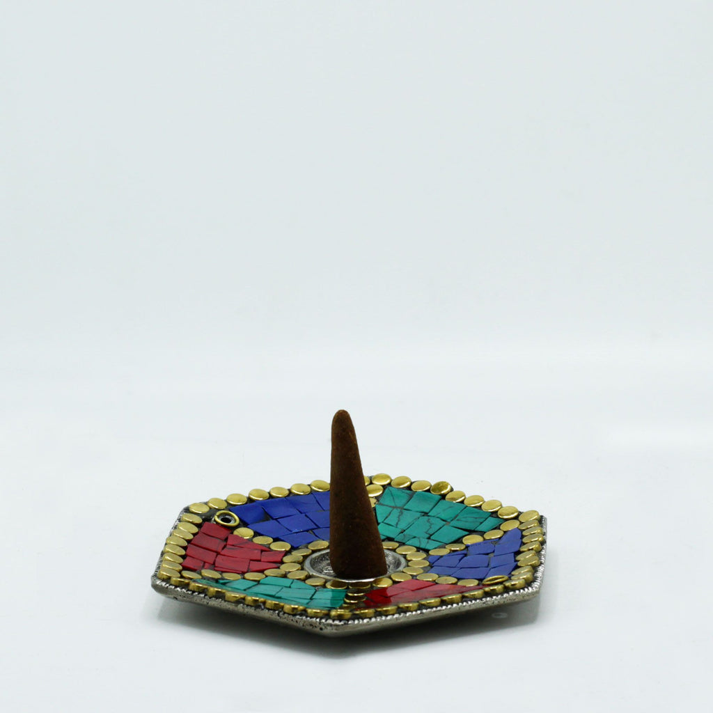Portaincenso Esagonale in Stile Tibetano per Coni e Bastoncini - 10,5 x 2 cm