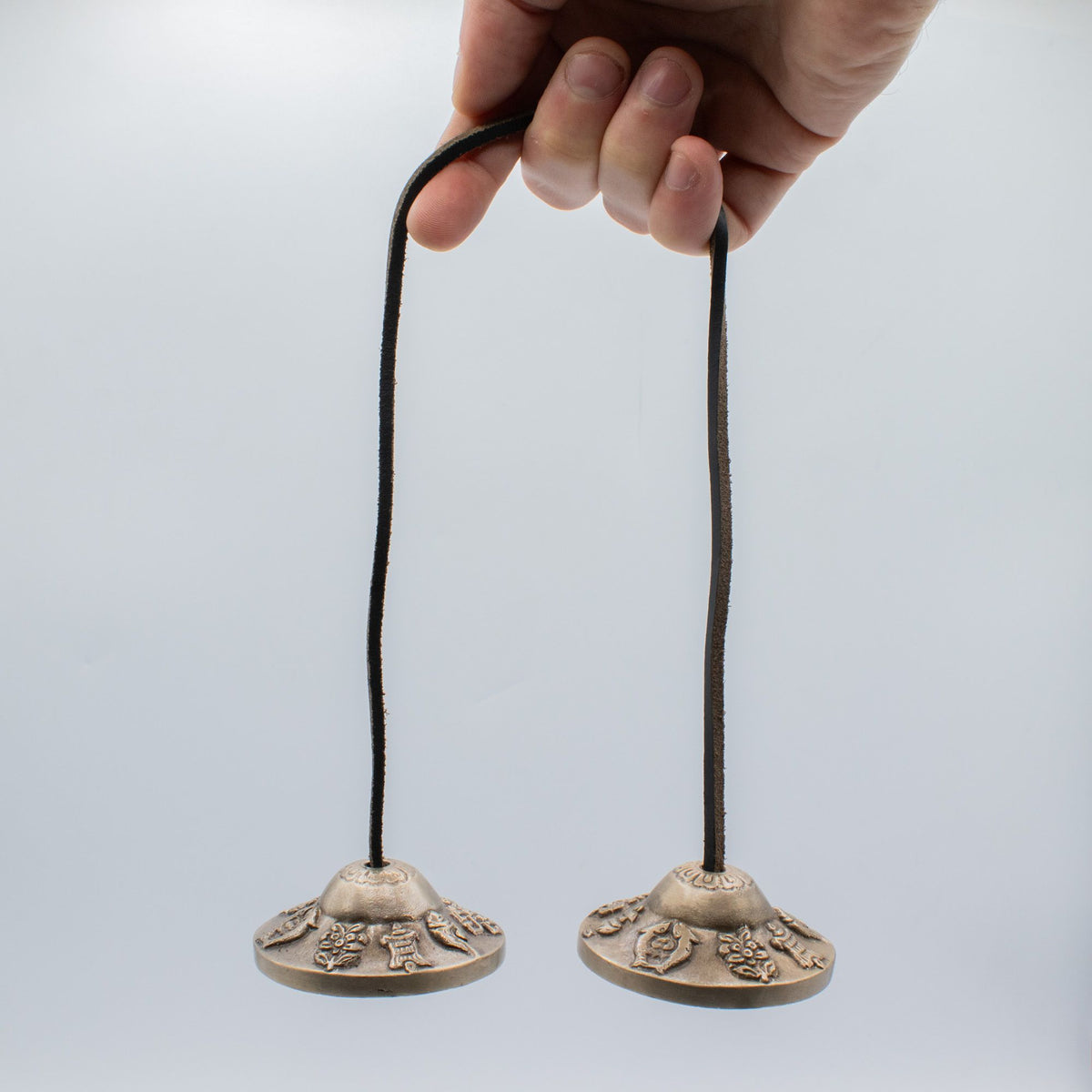 Tingsha tibetani in ottone di qualità superiore – Simboli portafortuna, circa 6 cm