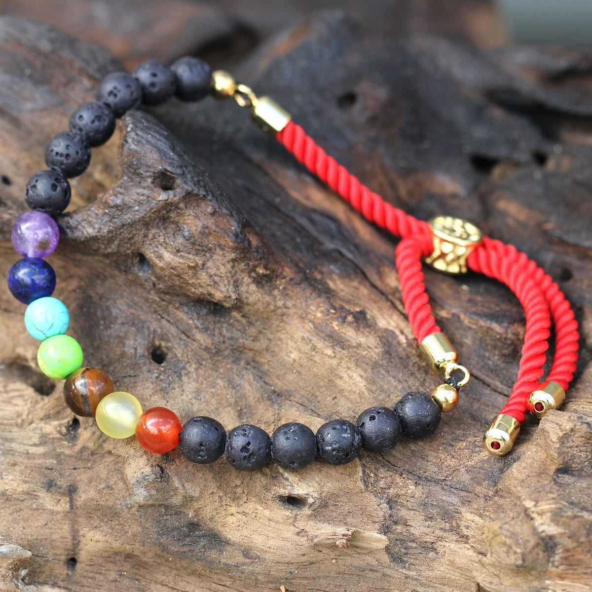 Bracciale con Cordino Royal Placcato Oro 18K - Pietra Lavica Chakra