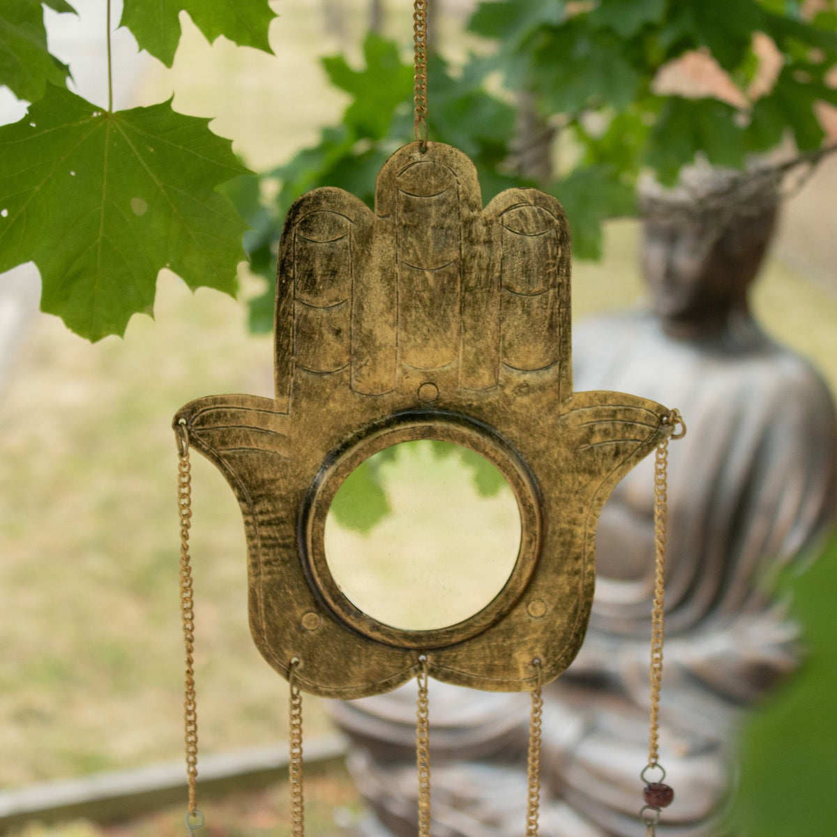 Campanelli Indiani - Hamsa Grande con Specchio 5 Campane - 19x65cm