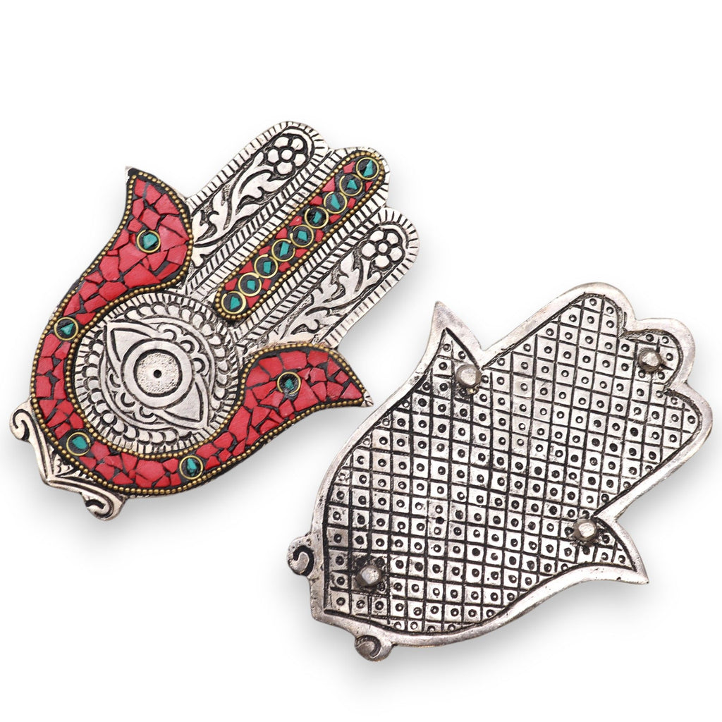 Portaincenso Hamsa Piccolo Rosso e Verde - 13 x 5,5 cm