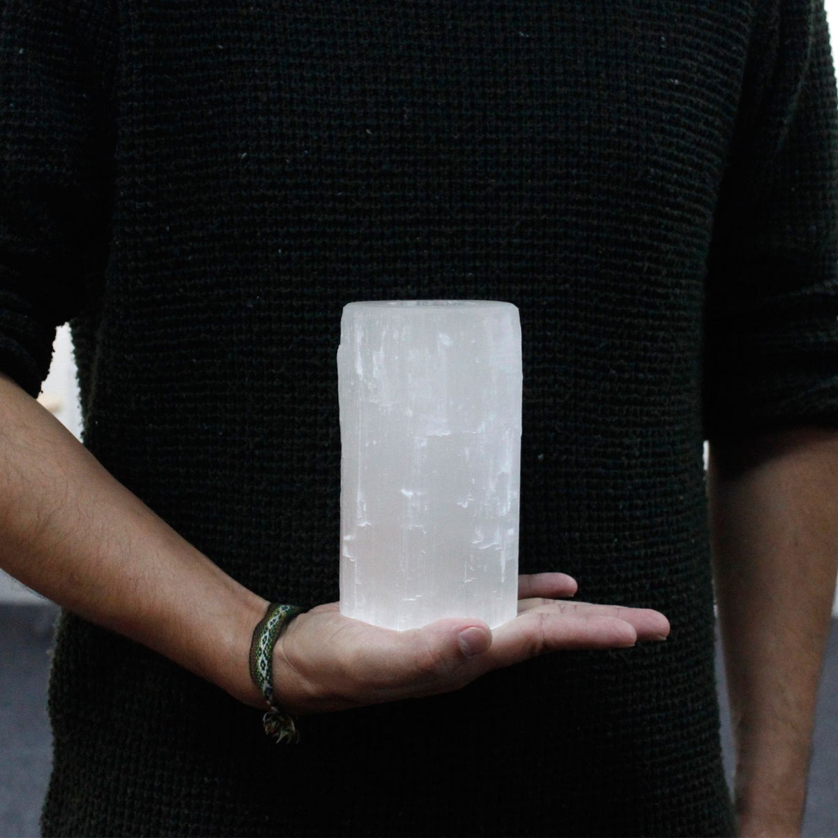 Portacandela Cilindrico in Selenite - 15 cm